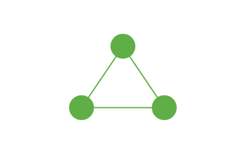 Illustration of molecules connected together in a triangle-shaped pattern.