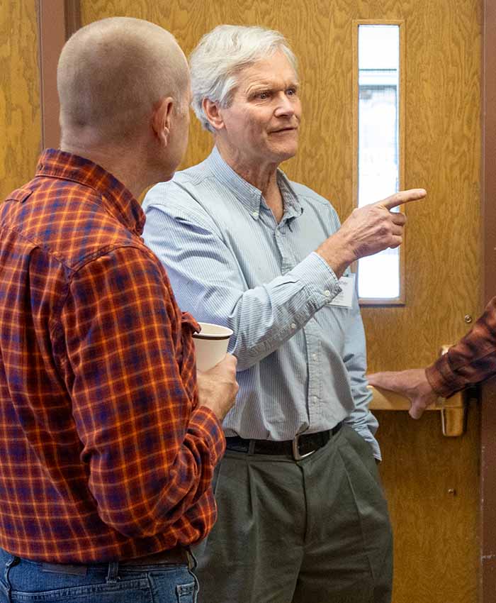 A man pointing
