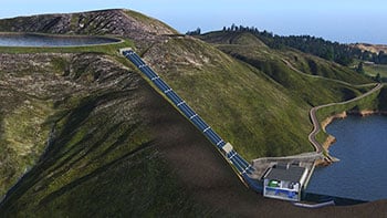 20241114-newsletter-pshtool-sm A digital mock-up showcasing a pumped storage hydropower plant in action.
