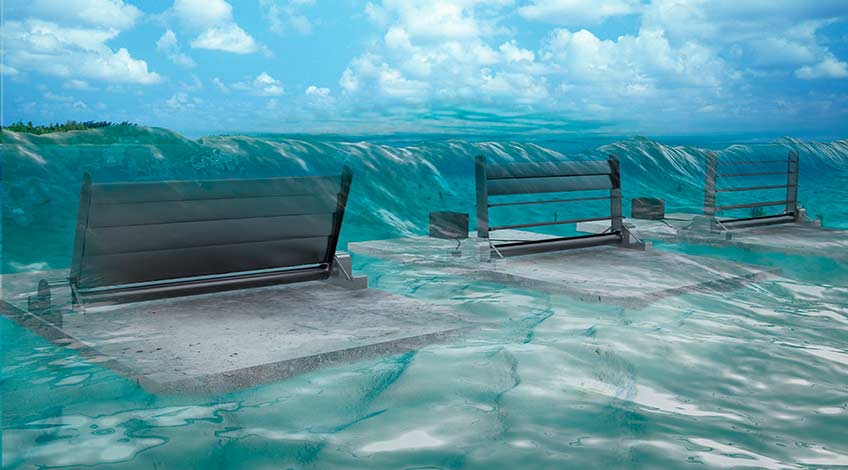 offshore-hydraulic-turbine Fixed-bottom variable-geometry oscillating surge wave energy converter array.