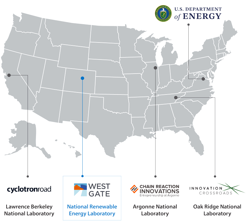 U.S. LEEP: Cyclotron Road (Lawrence Berkeley National Laboratory, California); West Gate (National Renewable Energy Laboratory, Colorado); Chain Reaction Innovations (Argonne National Laboratory, Illinois); Innovation Crossroads (Tennessee)