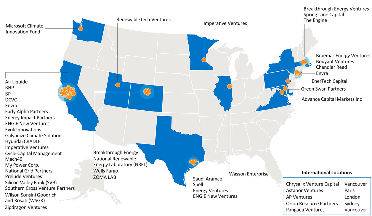 Map of the United States with pinpoints indicating location of each Investor Advisory Board member.