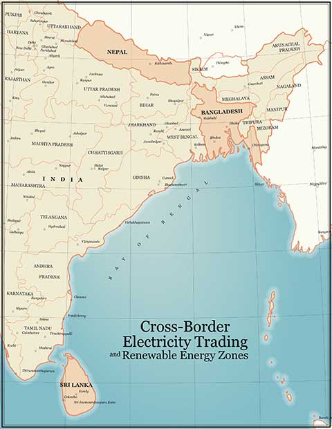 A map of Bangladesh, India, Nepal, and Sri Lanka