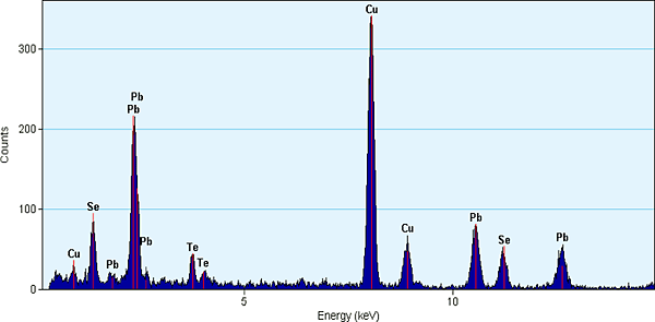 A graph plots the concetrations of chemicals on a carbon support film Cu grid.