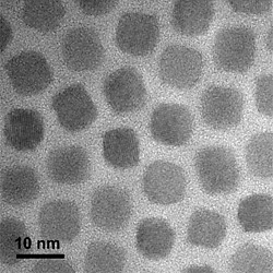 Microphoto taken with transmission electron microscope in high-resolution phase-contrast mode.
