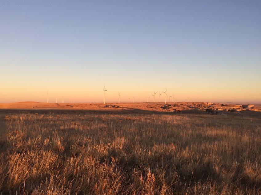 A photo of the Peetz Table Wind Farm.
