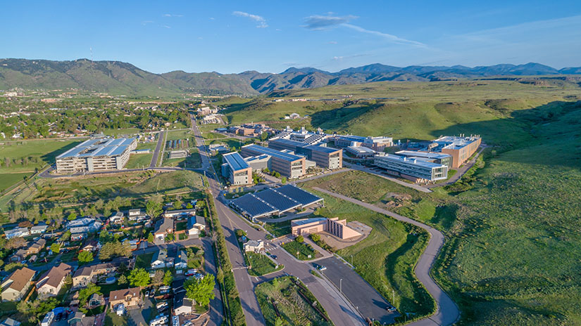 Aerial photo of the NREL Campus at South Table Mountain