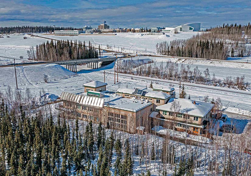 Aerial photo of the Cold Climate Housing Research Center in Alaska