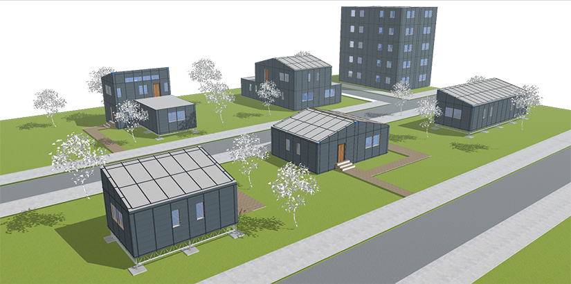 Digital illustration of affordable energy-efficient buildings