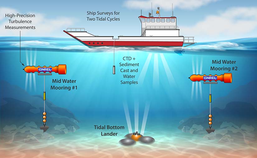 Illustration of a boat on the surface with buoys underwater