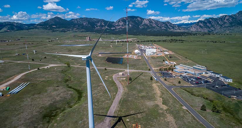 Aerial view of NREL's Flatirons Campus.