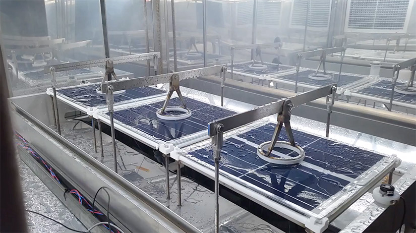 Photo of a solar module environmental testing chamber