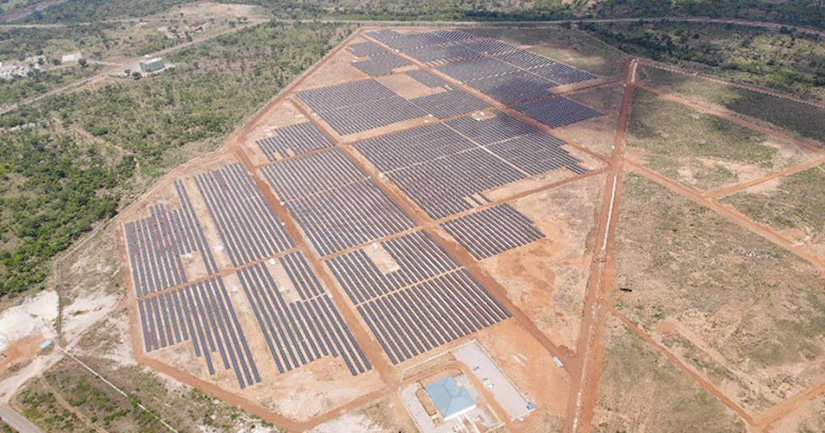 An aerial view of a solar farm in Ghana.