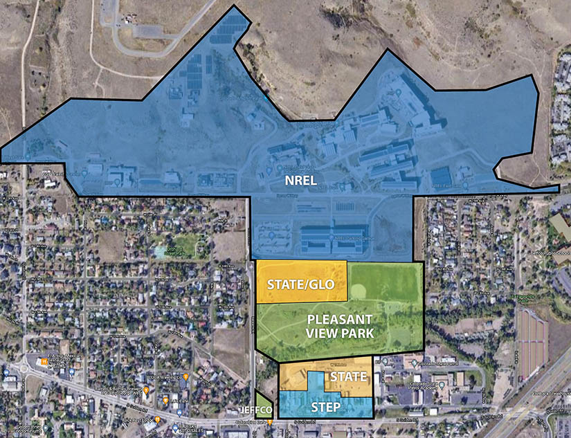 Map shows the location of Glo Park and STEP in relation to the NREL campus.