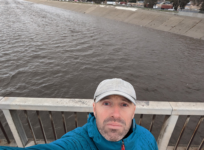 Selfie of researcher Ben Maurer taken on a bridge over the Los Angeles River.