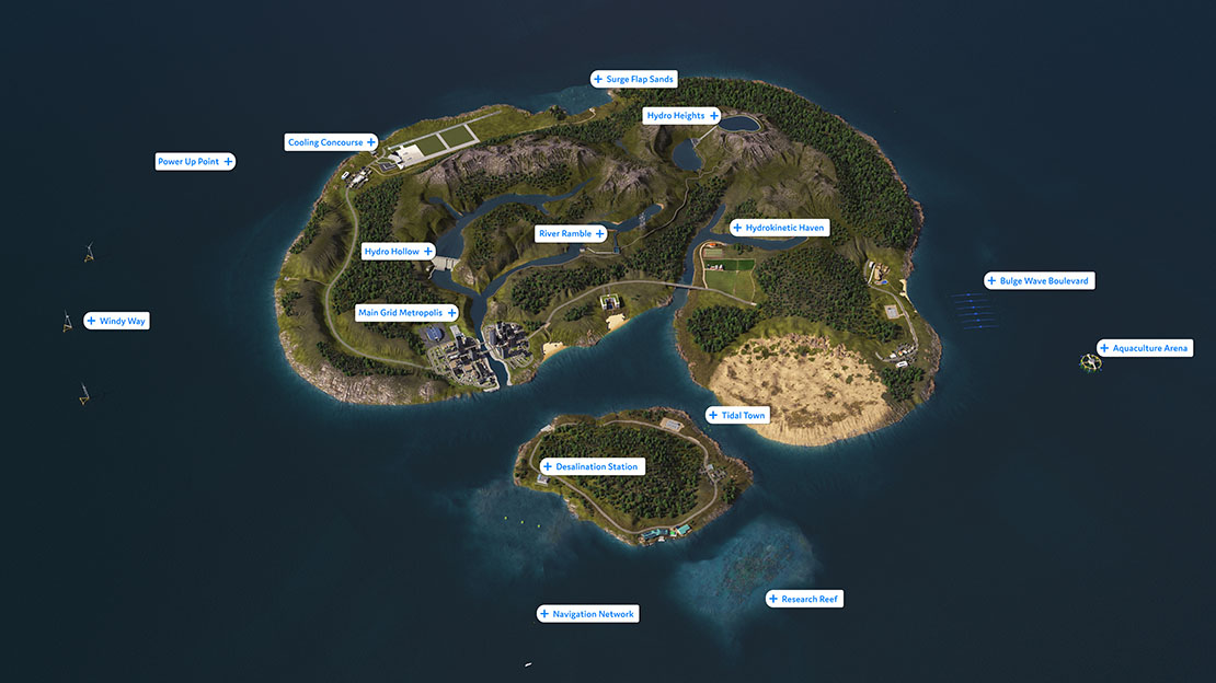 A screenshot of the entire island with hotpoint labels