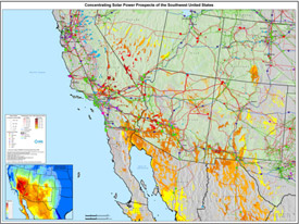 Example of a GIS map showing solar potential in the Southwest United States.