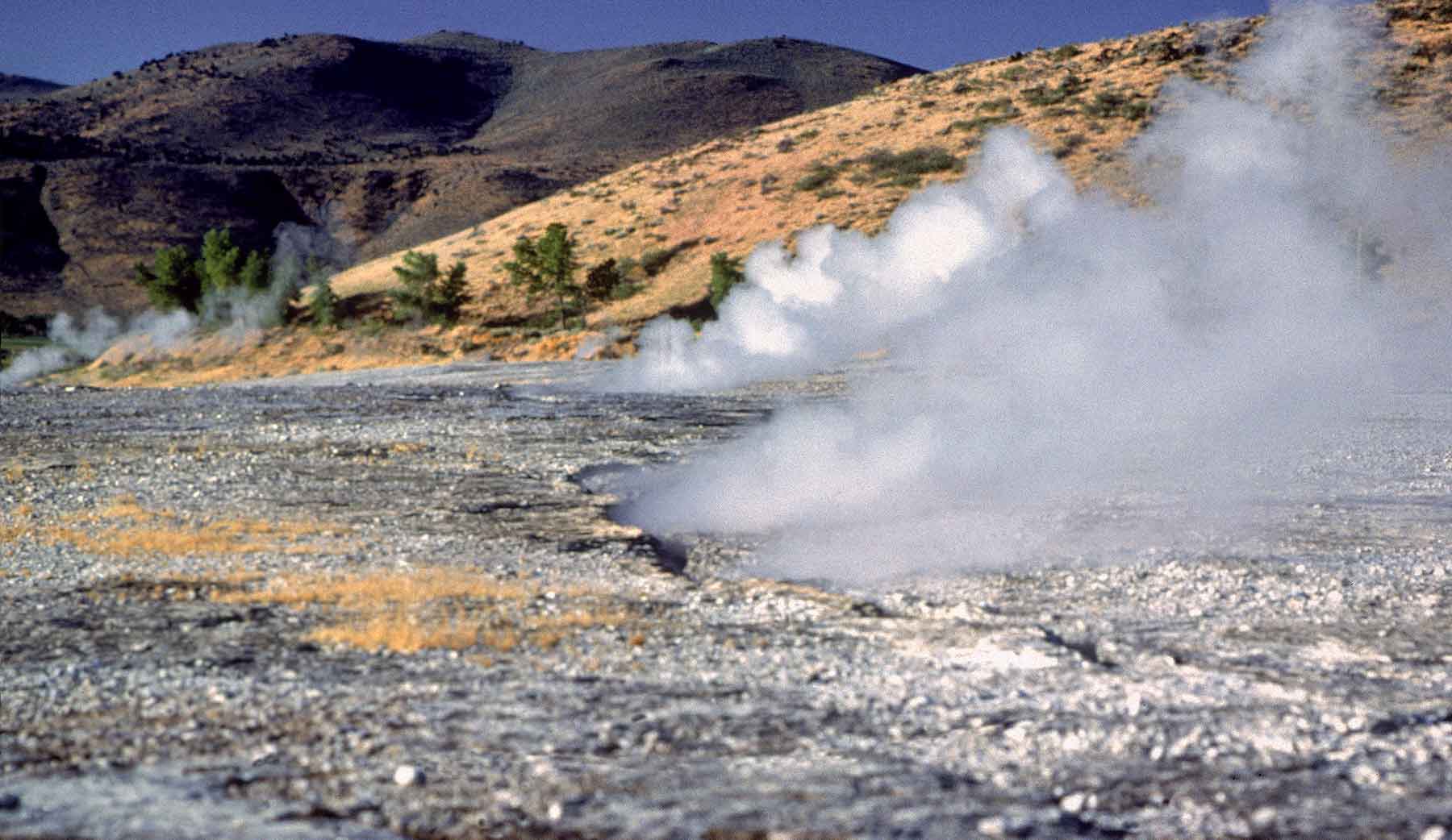 Steam rises from the ground in Nevada.