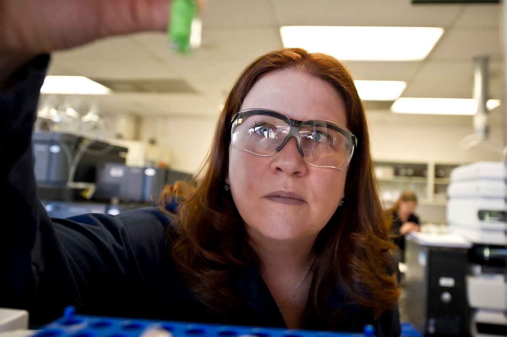 NREL Senior Scientist Teresa Alleman works in her biofuels research lab at NREL in Golden, Colorado.