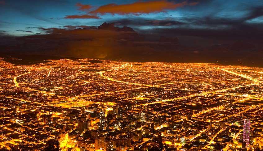 Bogota, Colombia electrified at night