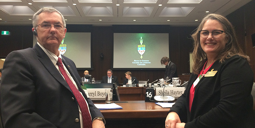 ASHRAE President Sheila Hayter and ASHRAE President-Elect Darryl Boyce prepare to testify before the Canada House of Commons Standing Committee on Natural Resources.