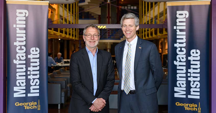 Martin Keller, NREL laboratory director, and Tim Lieuwen, executive director of the Strategic Energy Institute at Georgia Tech, meet at Georgia Tech.