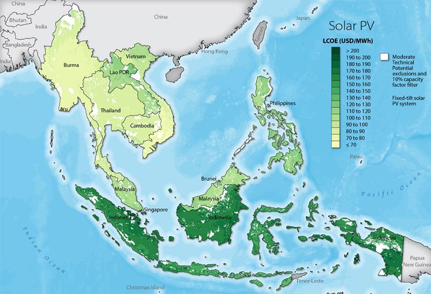 A map of solar PV potential in SE Asia.