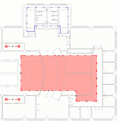 Schematic of a building with zones highlighted.