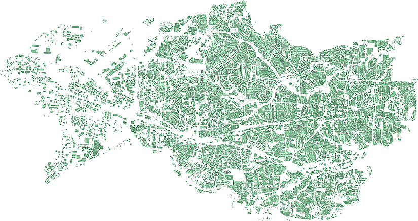  A computer-generated schematic of an urban power distribution grid.