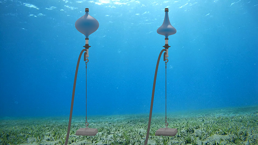 Image of an ocean floor and two pump devices.