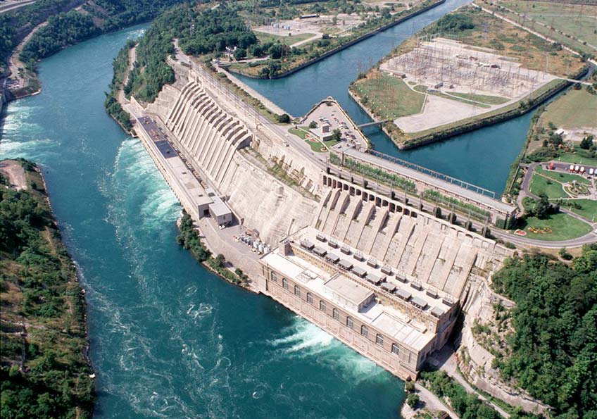 Ariel shot of dam in Canada.