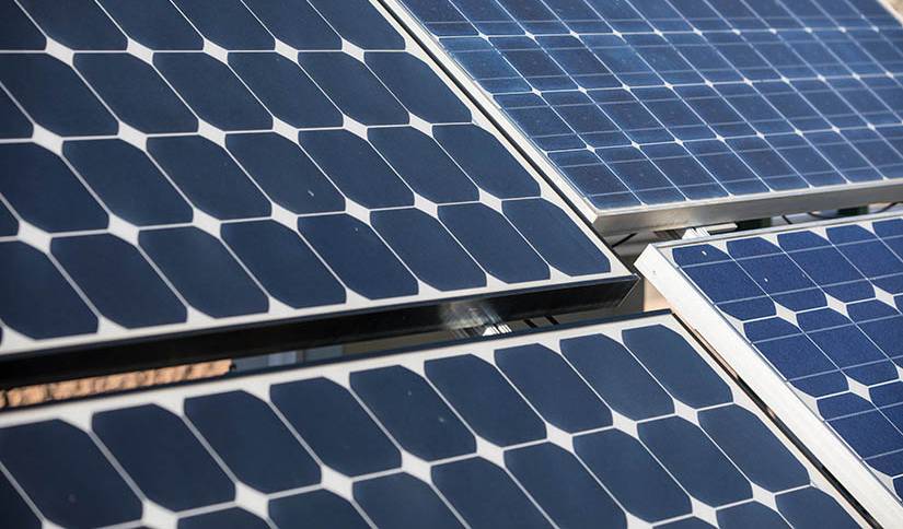 Solar panels undergoing testing at NREL’s Outdoor Test Facility