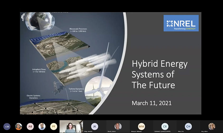 Screenshot of presentation slide with the words "Hybrid Energy Systems of The Future, March 11, 2021," and an NREL logo
