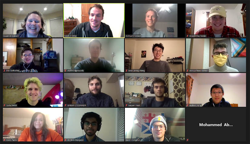 Students in a virtual meeting grid