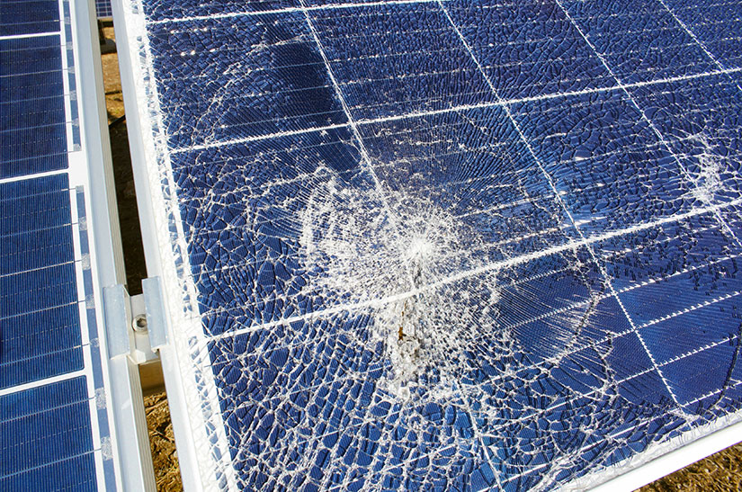 Photo of a damaged solar panel. 