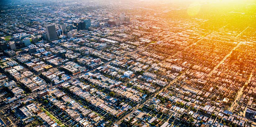 Aerial view of Los Angeles neighborhoods