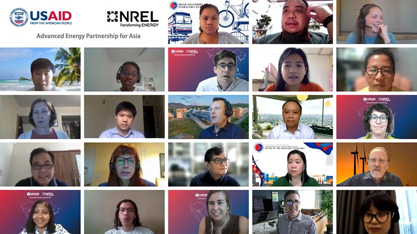 A collage of screenshots of participants and staff of the virtual trainings offered by the Advanced Energy Partnership for Asia. 