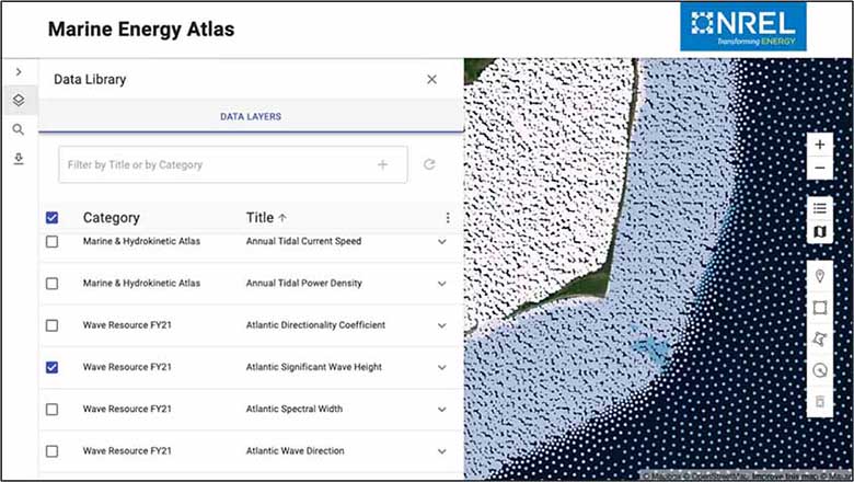 A screenshot of the Marine Energy Atlas interface