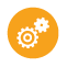 Yellow circular icon showing gears