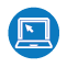 Blue circular icon of a laptop computer with cursor on the screen