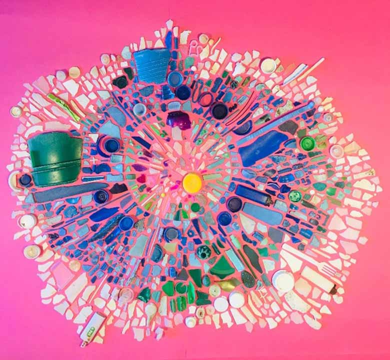 Bits of plastic waste arranged in a circle
