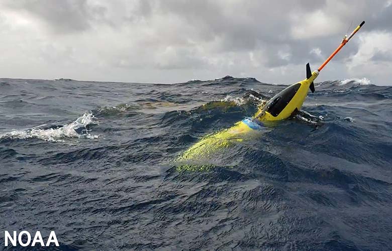 A device bobs in the ocean