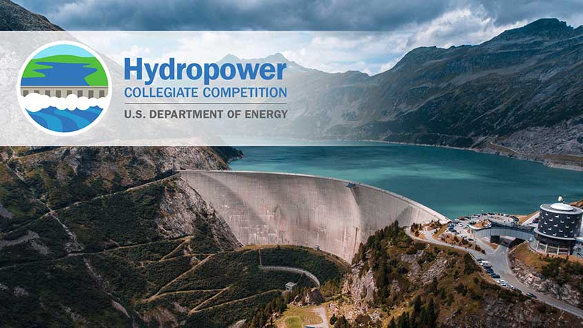 A hydropower facility with text reading "Hydropower Collegiate Competition"