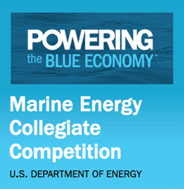 Illustration of the empty blue ocean just below the surface with text reading "Marine Energy Collegiate Competition U.S. Department of Energy"