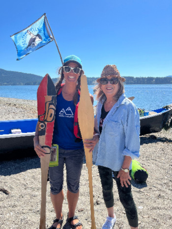 Stephanie with Marilyn (Oliver) Bard and the ‘honor paddles’ that they carried for Marvin and Emmett Oliver