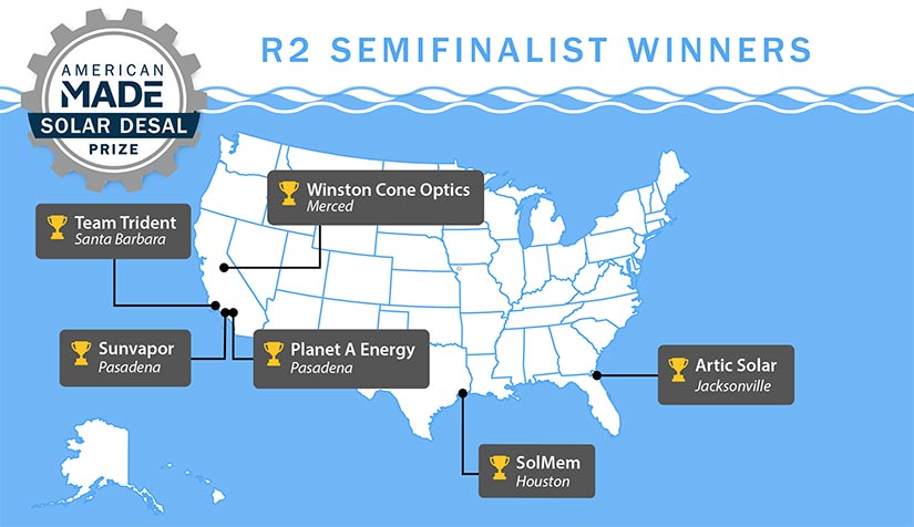 Map of the United States showing locations for the R2 semifinalist winner.