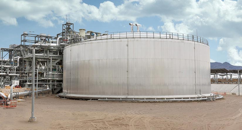 A molten salt thermal energy storage tank.