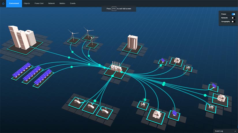 Digital illustration of a virtual emulation environment, part of NREL’s cyber range, that allows NREL researchers to perform extensive cybersecurity research.