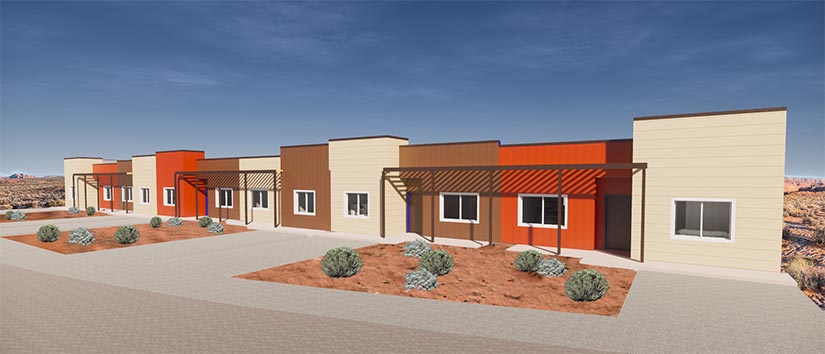 Brown, tan, and orange buildings in a desert climate.