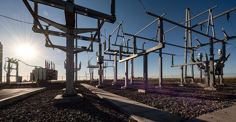 Photo of a substation located at NREL’s Flatirons Campus that is used for grid integration research.